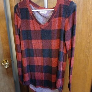 Plaid Long Sleeve Top - Red and Black